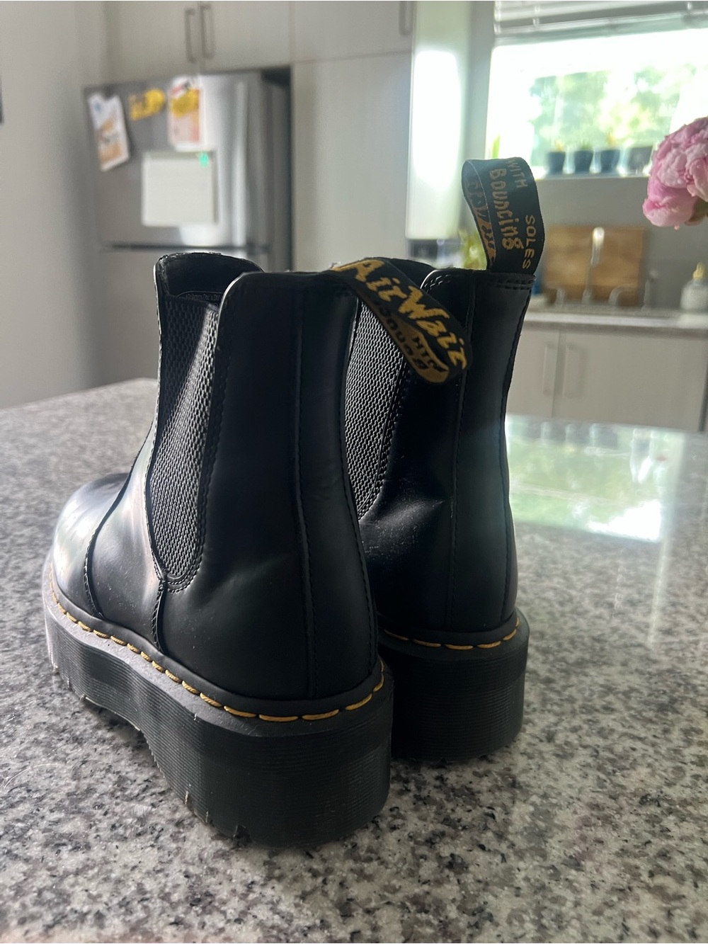 Dr. Martens Black Platform Chelsea Boots with Yellow Welt Stitching - Picture 2 of 3